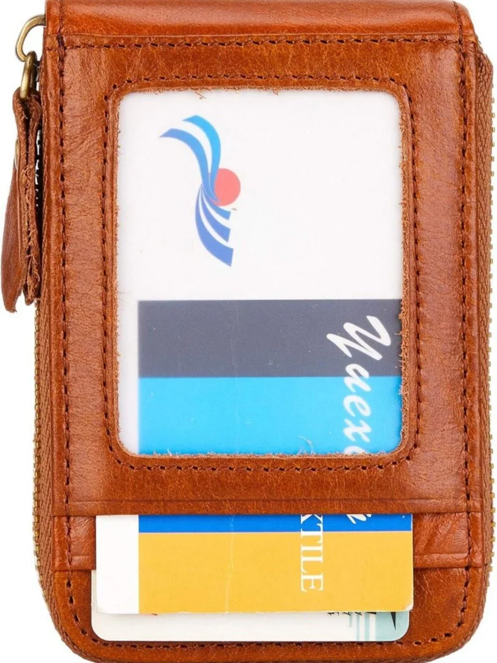 Vintage Handmade Leather RFID Blocking Wallet, Multi Card Case with Zipper